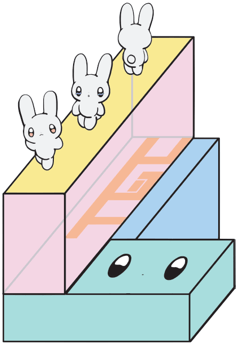 東京ガールズコレクションをメインにランウェイを歩くうさぎをデザイン。たくさんのモノの上にイベントが成り立っているといった意味合いを含めてブロックを積み重ねたランウェイをデザイン。