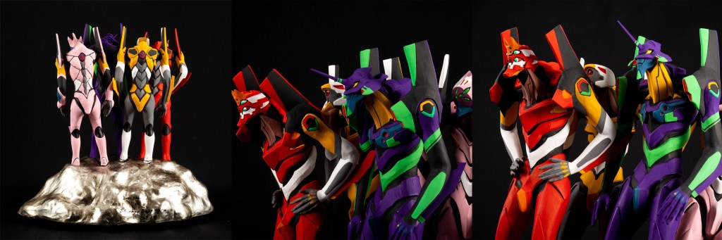 “エヴァンゲリオン4体が登場するシーン“をモチーフとし、再現した博多人形の豪華限定エディション